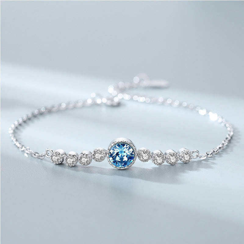 Ocean Heart Crystal Bracelet S925 Pure Silver