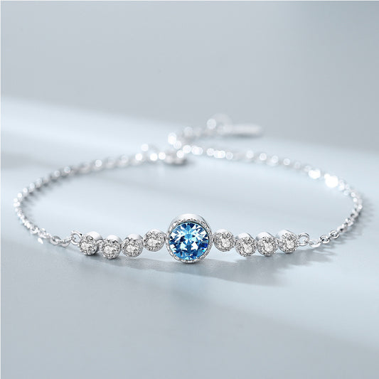 Ocean Heart Crystal Bracelet S925 Pure Silver